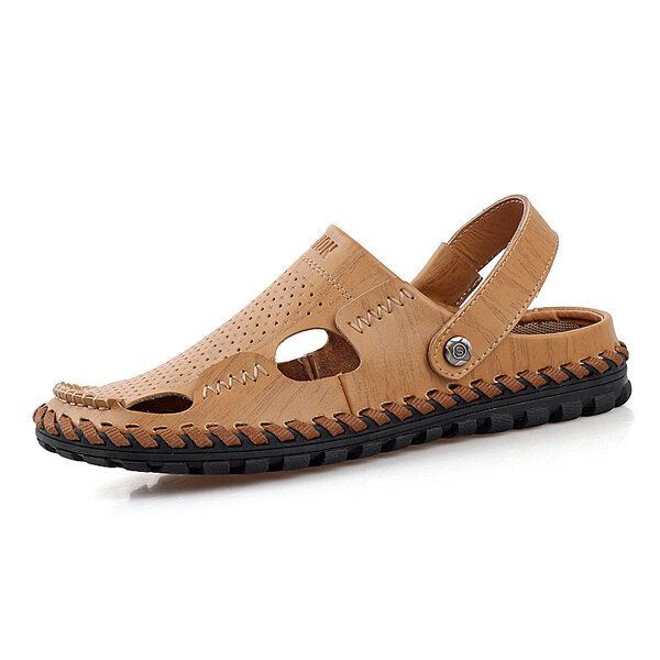 Heren Zomer Leren Sandaal Casual Ronde Neus Outdoor Platte Mode Zachte Strandslipper