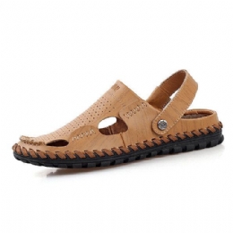 Heren Zomer Leren Sandaal Casual Ronde Neus Outdoor Platte Mode Zachte Strandslipper