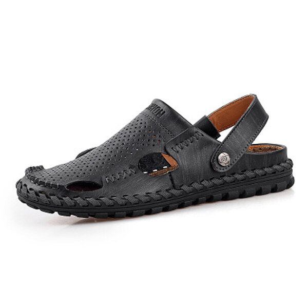 Heren Zomer Leren Sandaal Casual Ronde Neus Outdoor Platte Mode Zachte Strandslipper