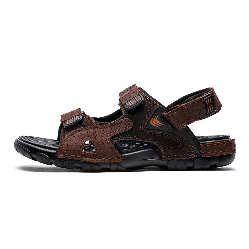 Heren Zomer Outdoor Comfortabele Rundleer Antislip Haak Loop Strand Sandalen