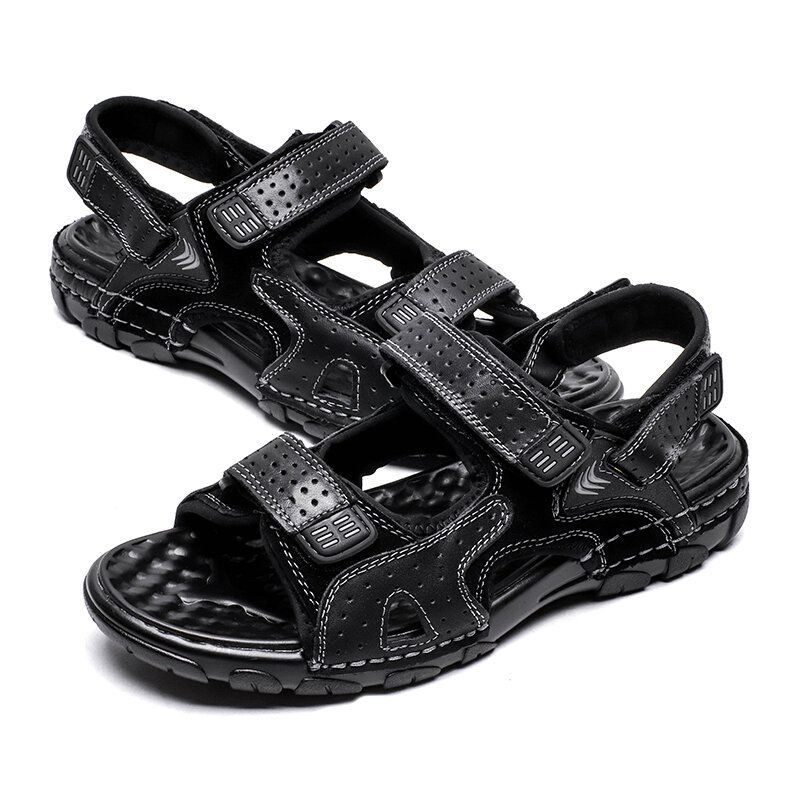 Heren Zomer Outdoor Comfortabele Rundleer Antislip Haak Loop Strand Sandalen