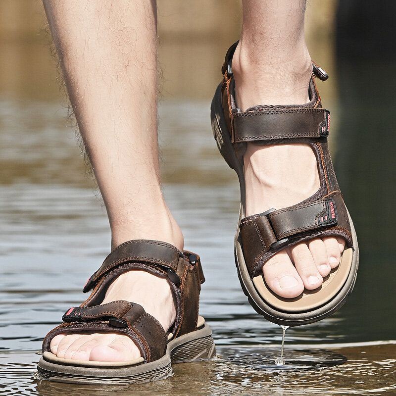 Heren Zomer Outdoor Comfortabele Zachte Rundleer Strand Sandalen