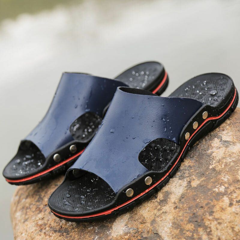 Heren Zomer Strand Casual Leren Sandalen Schoenen Zwemmen Antislip Slippers