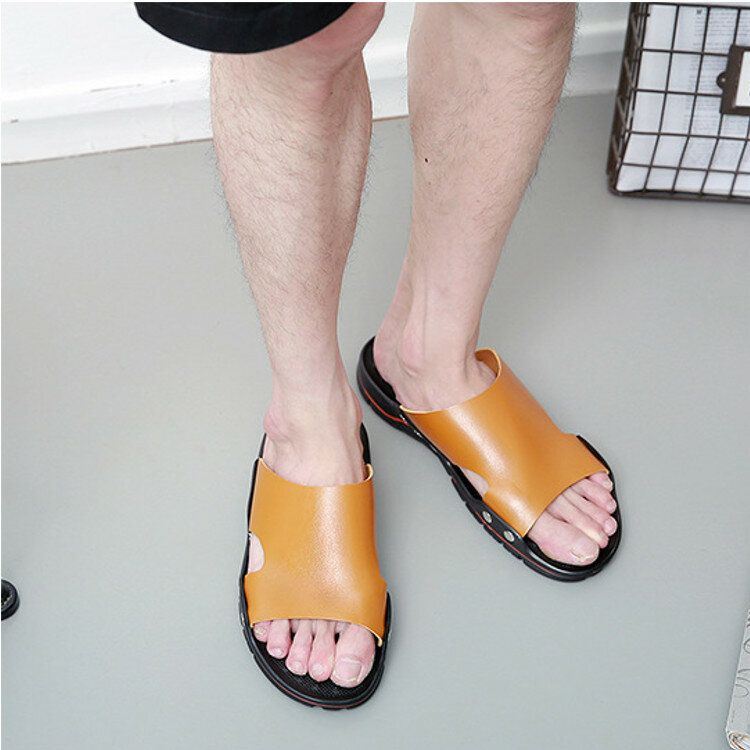 Heren Zomer Strand Casual Leren Sandalen Schoenen Zwemmen Antislip Slippers