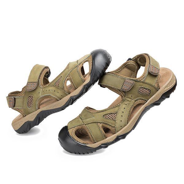 Heren Zomer Strand Sandalen Ademende Leren Schoenen Magic Stick Aanpassingsschoenen