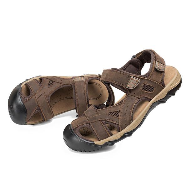 Heren Zomer Strand Sandalen Ademende Leren Schoenen Magic Stick Aanpassingsschoenen