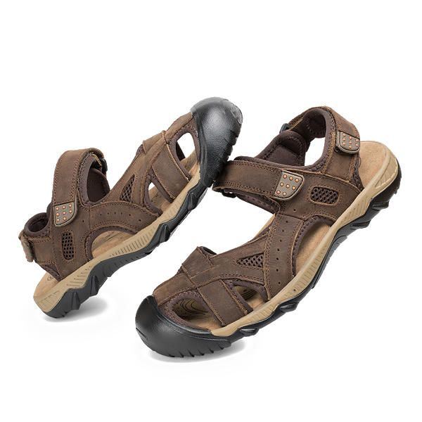 Heren Zomer Strand Sandalen Ademende Leren Schoenen Magic Stick Aanpassingsschoenen