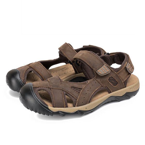 Heren Zomer Strand Sandalen Ademende Leren Schoenen Magic Stick Aanpassingsschoenen