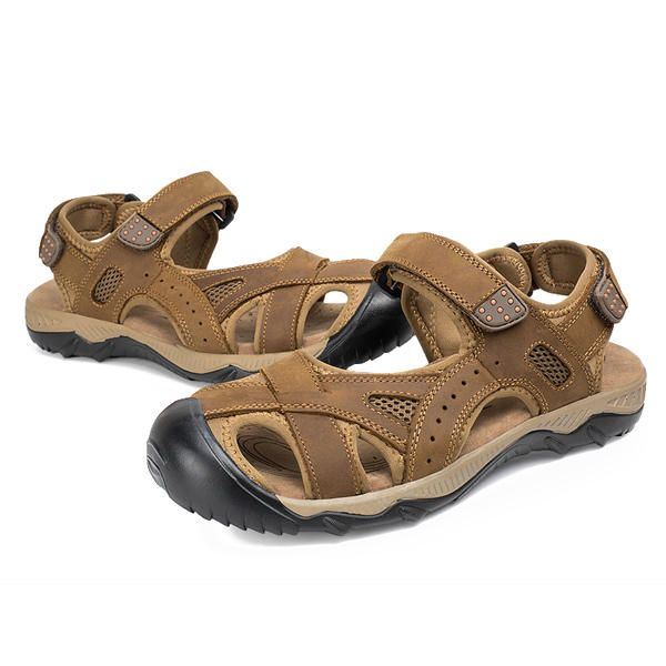 Heren Zomer Strand Sandalen Ademende Leren Schoenen Magic Stick Aanpassingsschoenen