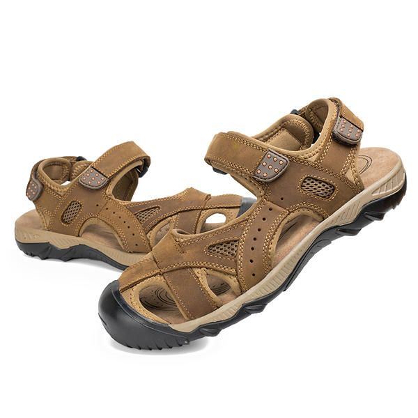 Heren Zomer Strand Sandalen Ademende Leren Schoenen Magic Stick Aanpassingsschoenen