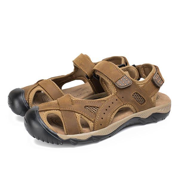 Heren Zomer Strand Sandalen Ademende Leren Schoenen Magic Stick Aanpassingsschoenen