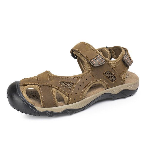 Heren Zomer Strand Sandalen Ademende Leren Schoenen Magic Stick Aanpassingsschoenen