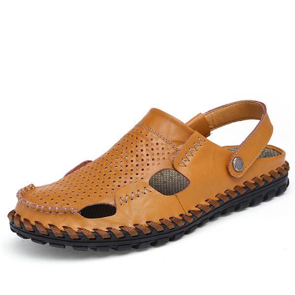 Heren Zomer Uitgehold Casual Outdoor Mode Lederen Strand Zachte Platte Sandaal Schoenen