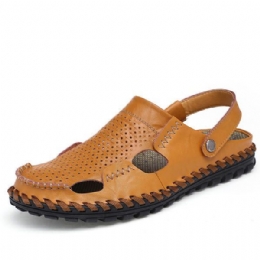 Heren Zomer Uitgehold Casual Outdoor Mode Lederen Strand Zachte Platte Sandaal Schoenen