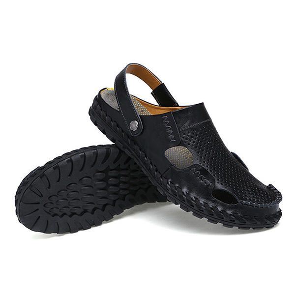 Heren Zomer Uitgehold Casual Outdoor Mode Lederen Strand Zachte Platte Sandaal Schoenen