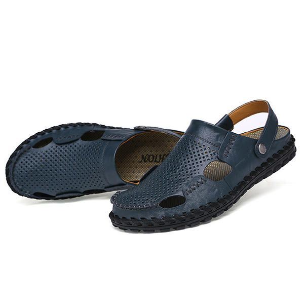 Heren Zomer Uitgehold Casual Outdoor Mode Lederen Strand Zachte Platte Sandaal Schoenen