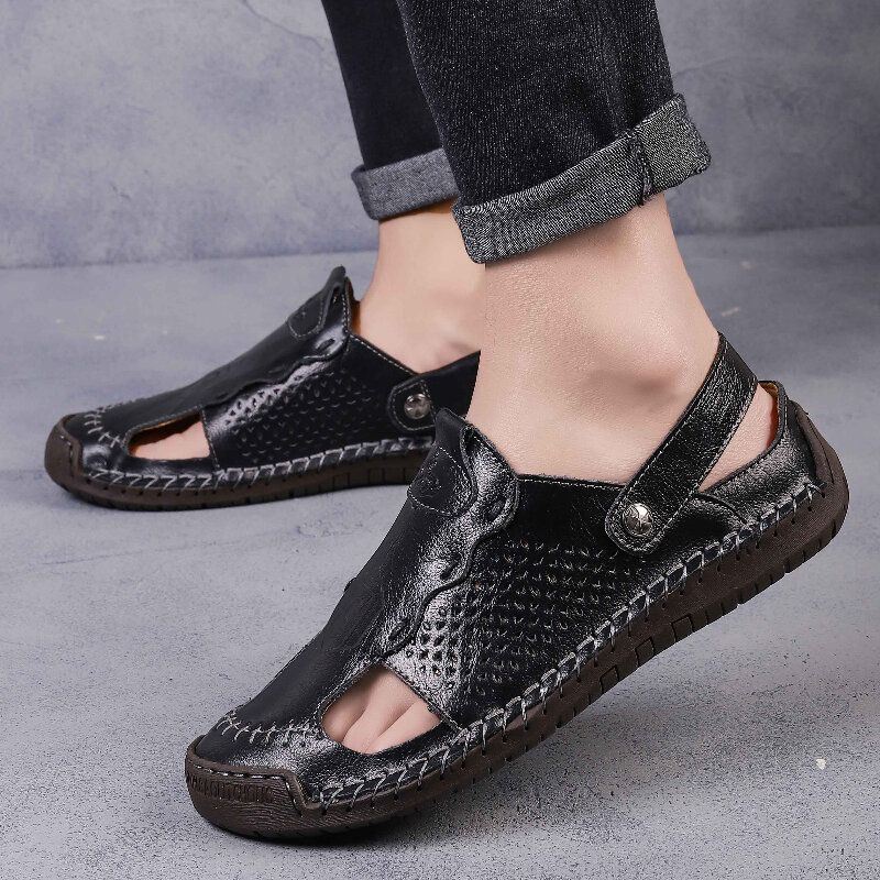 Herenleer Ademend Gesloten Teen Antislip Comfortabele Casual Outdoor Sandalen