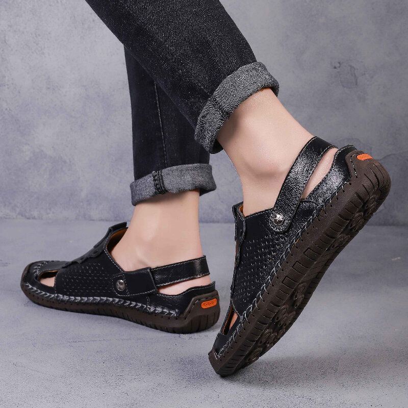 Herenleer Ademend Gesloten Teen Antislip Comfortabele Casual Outdoor Sandalen