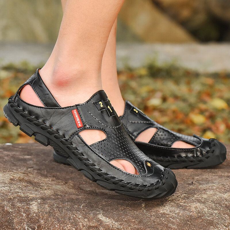 Herenleer Casual Ademend Opvouwbaar Dikke Bodem Outdoor Antislip Strandschoenen