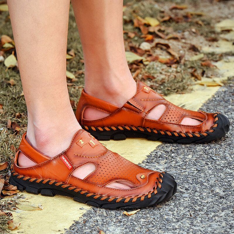 Herenleer Casual Ademend Opvouwbaar Dikke Bodem Outdoor Antislip Strandschoenen