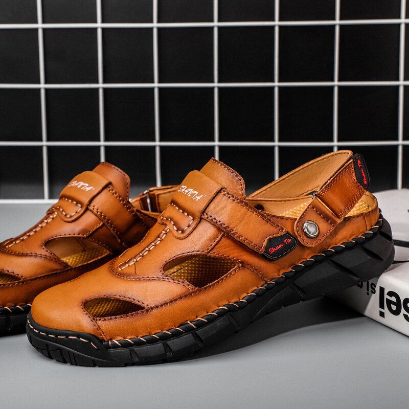 Leren Comfortabele Antisliphandschoenen Voor Heren Met Zachte Zool Casual Sandalen