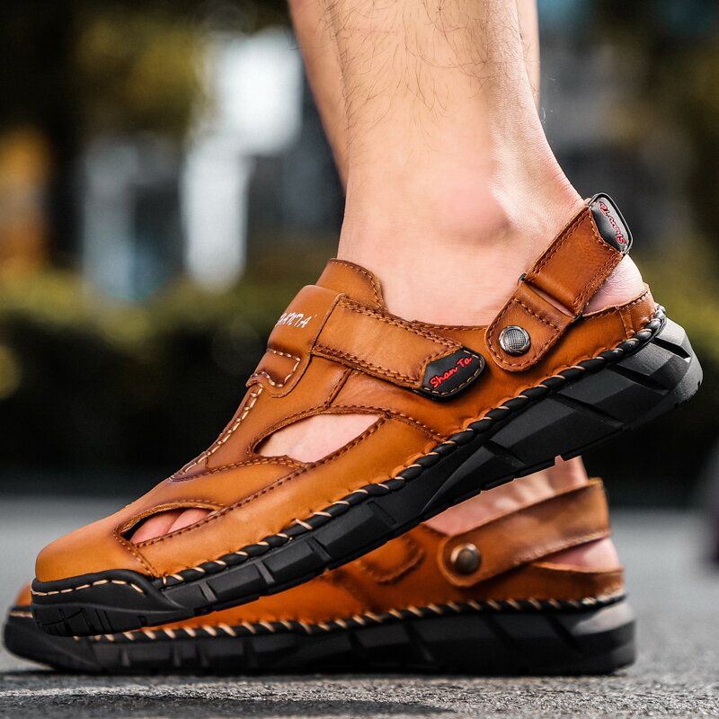 Leren Comfortabele Antisliphandschoenen Voor Heren Met Zachte Zool Casual Sandalen