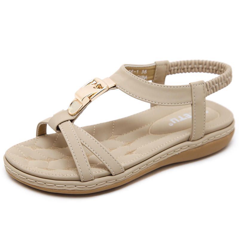 Metalen Instappers Met T-band Voor Dames Comfortabele Zachte Platte Sandalen