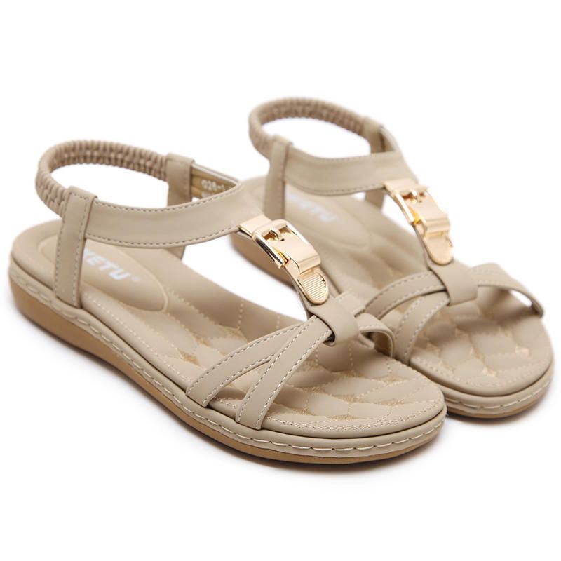 Metalen Instappers Met T-band Voor Dames Comfortabele Zachte Platte Sandalen