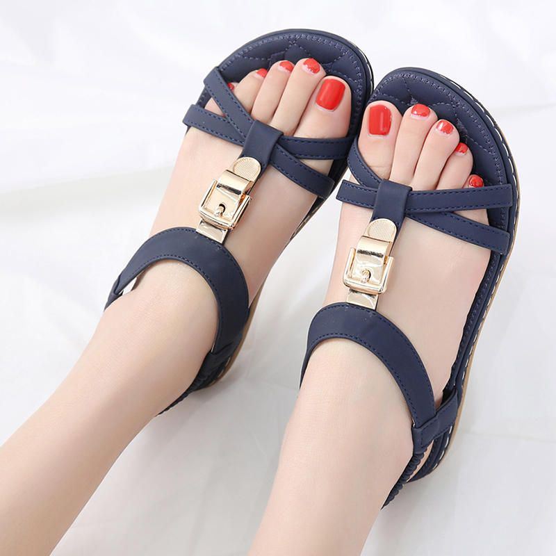 Metalen Instappers Met T-band Voor Dames Comfortabele Zachte Platte Sandalen