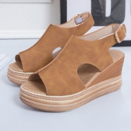 Plus Maat Dames Casual Gesp Comfy Open Teen Platform Wedges Sandalen