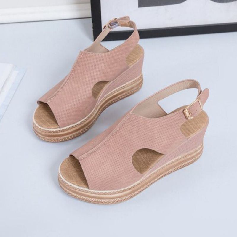 Plus Maat Dames Casual Gesp Comfy Open Teen Platform Wedges Sandalen