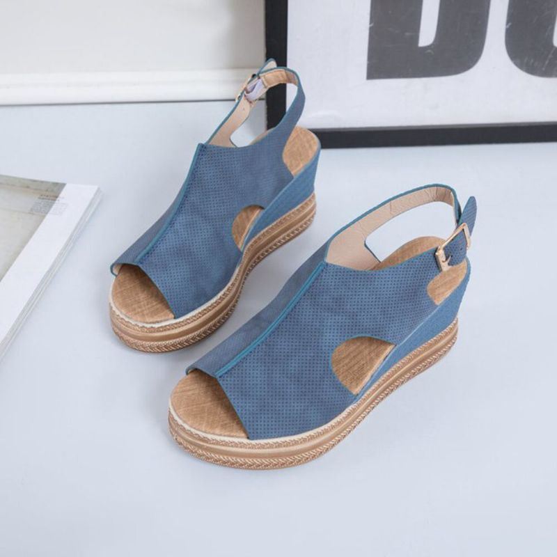 Plus Maat Dames Casual Gesp Comfy Open Teen Platform Wedges Sandalen