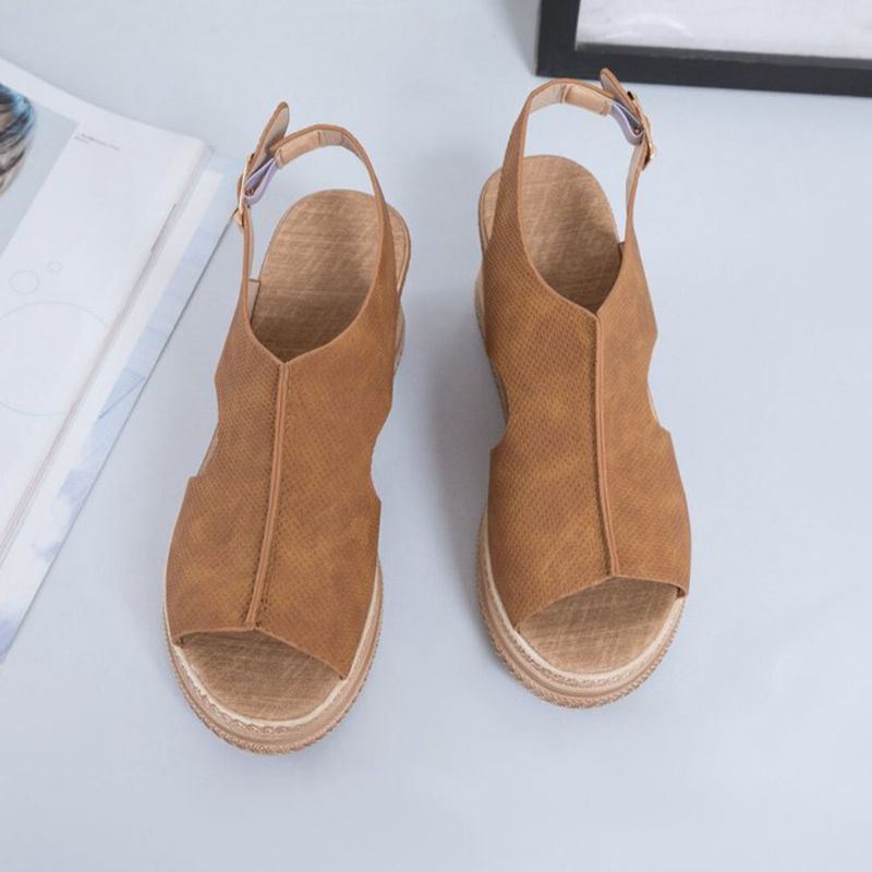 Plus Maat Dames Casual Gesp Comfy Open Teen Platform Wedges Sandalen