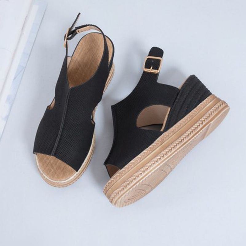 Plus Maat Dames Casual Gesp Comfy Open Teen Platform Wedges Sandalen