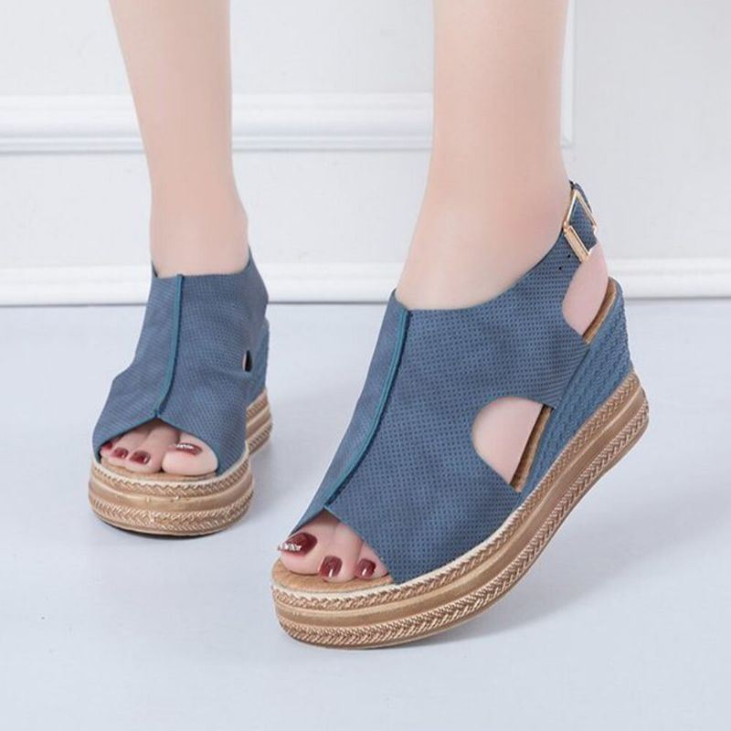 Plus Maat Dames Casual Gesp Comfy Open Teen Platform Wedges Sandalen