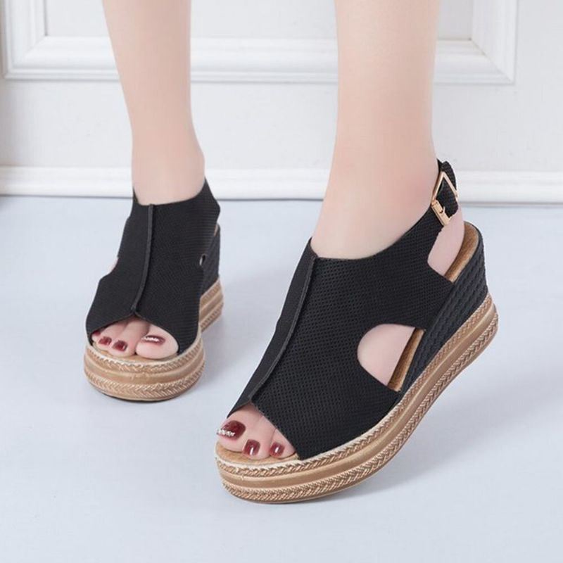 Plus Maat Dames Casual Gesp Comfy Open Teen Platform Wedges Sandalen