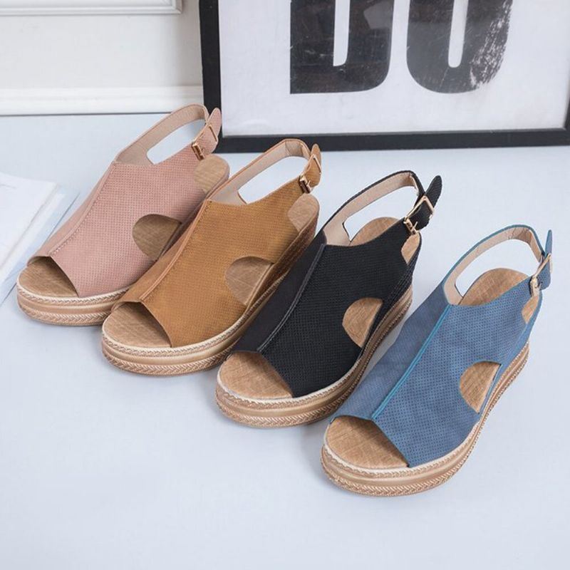 Plus Maat Dames Casual Gesp Comfy Open Teen Platform Wedges Sandalen