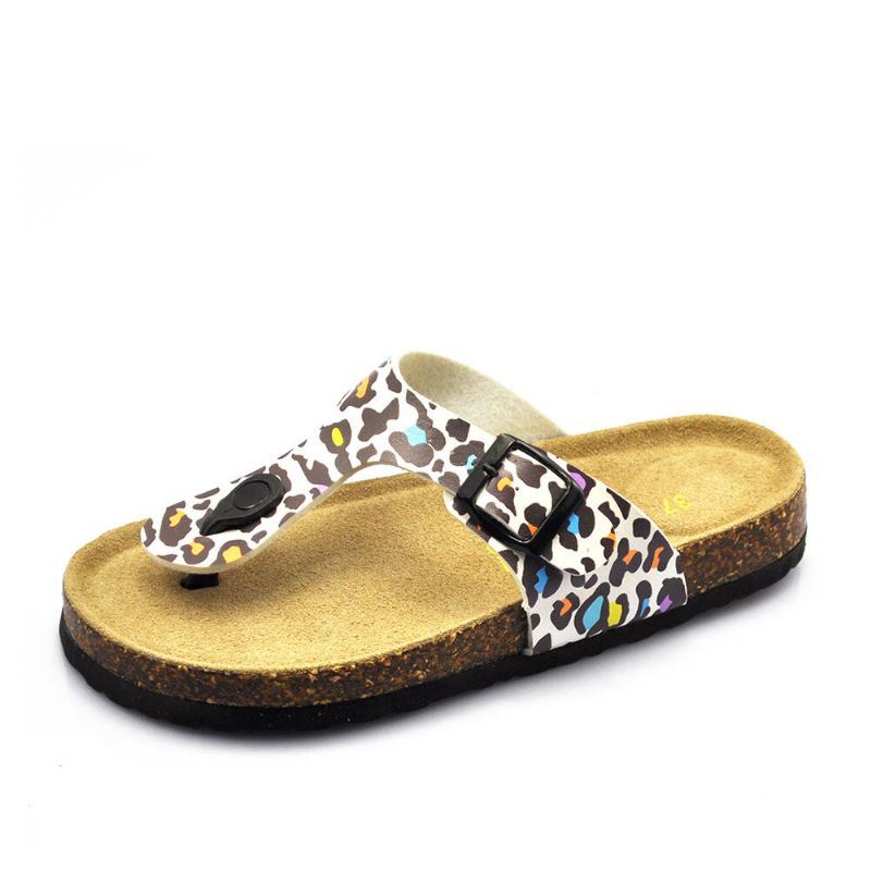 Plus Maat Dames Casual Zachte Zool Teenslippers Afdrukken Strand Kurk Sandalen