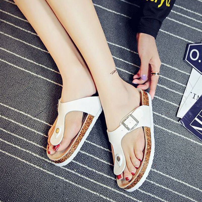 Plus Maat Dames Casual Zachte Zool Teenslippers Afdrukken Strand Kurk Sandalen