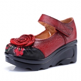 Retro Lederen Bloemenschoenen Voor Dames