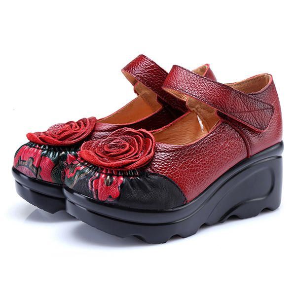 Retro Lederen Bloemenschoenen Voor Dames