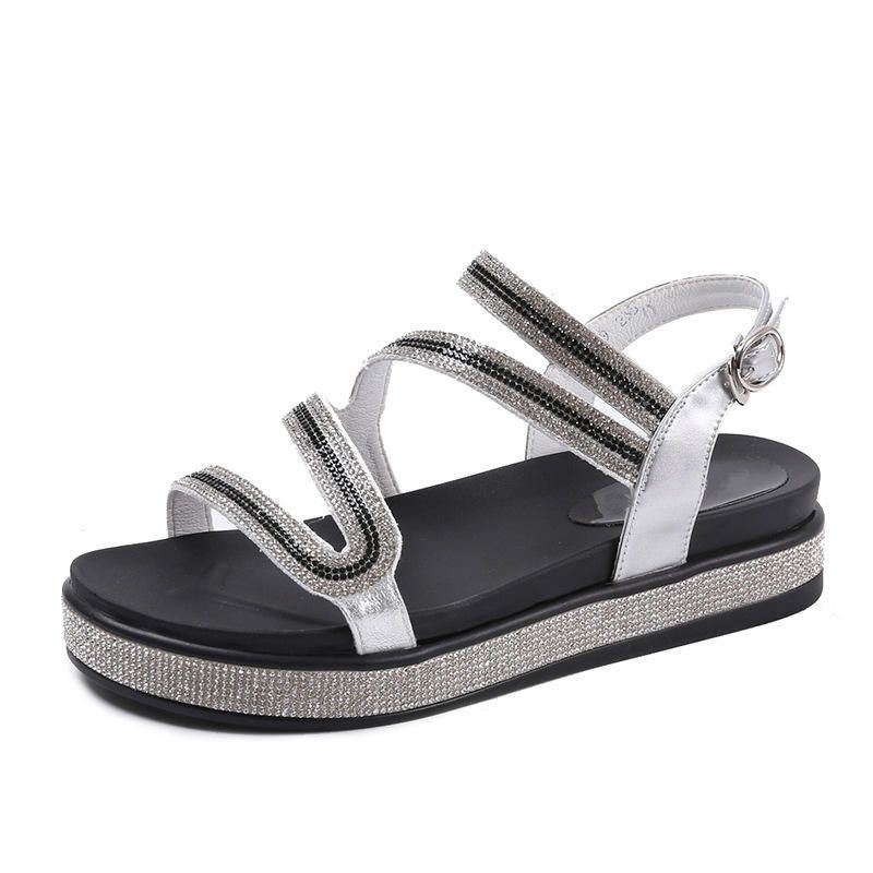 Romeinse Comfy Strass Gesp Platform Sandalen