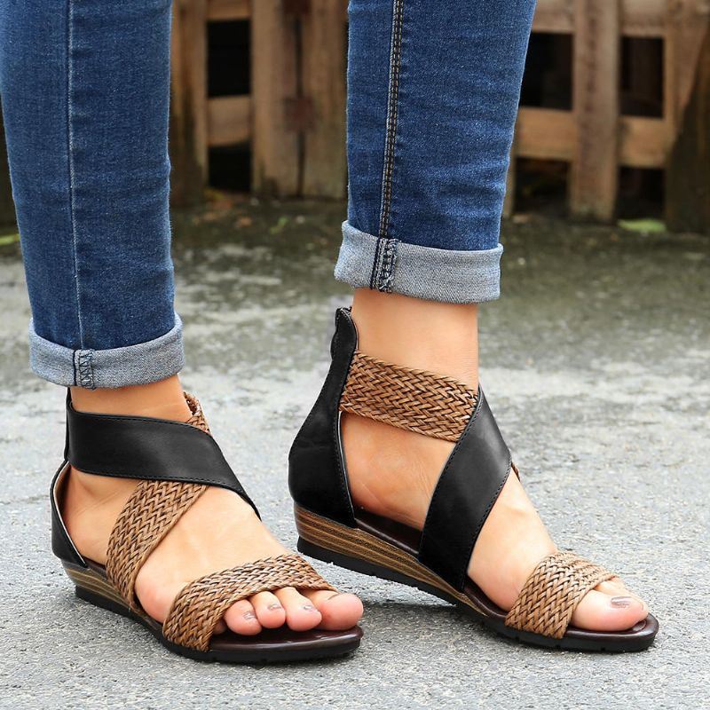 Sandalen Met Geweven Stiksels Voor Dames