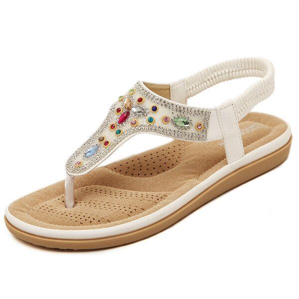 Strass Boheemse Strandslippers Voor Dames Peep-toe Platte Sandalen Slippers