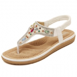 Strass Boheemse Strandslippers Voor Dames Peep-toe Platte Sandalen Slippers