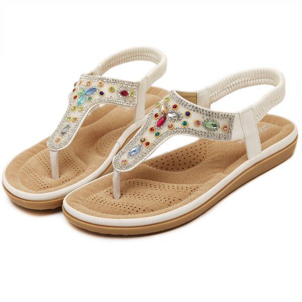 Strass Boheemse Strandslippers Voor Dames Peep-toe Platte Sandalen Slippers