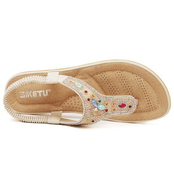 Strass Boheemse Strandslippers Voor Dames Peep-toe Platte Sandalen Slippers