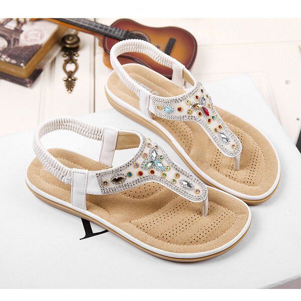 Strass Boheemse Strandslippers Voor Dames Peep-toe Platte Sandalen Slippers