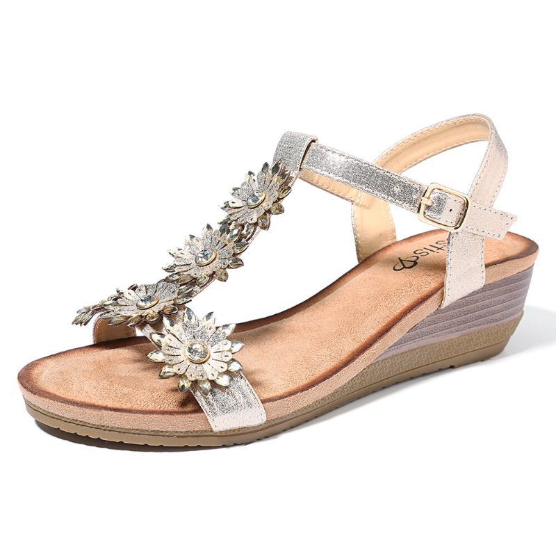 T-strap Sandalen Met Sleehak En Open Teen Voor Dames