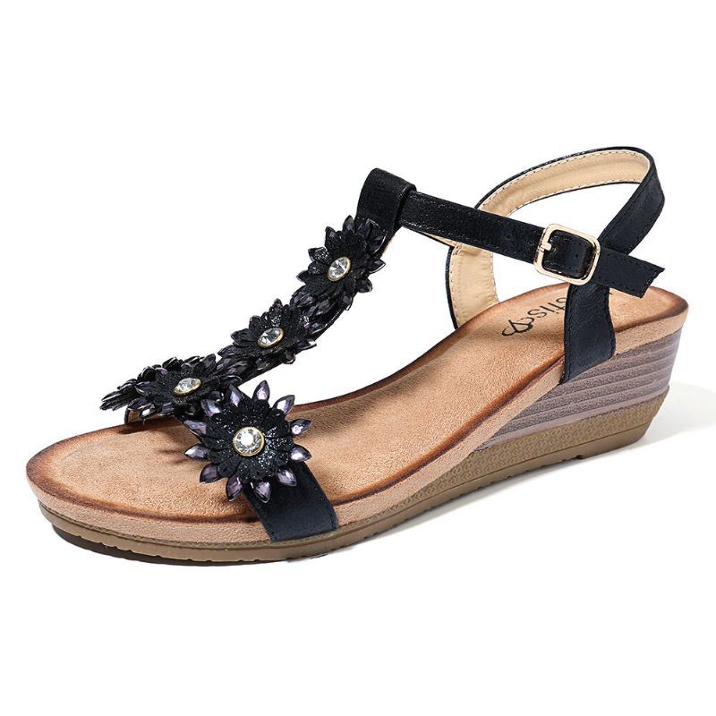 T-strap Sandalen Met Sleehak En Open Teen Voor Dames